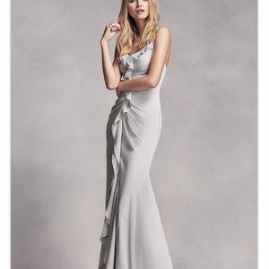Roughed Long Bridesmaid Dress with Ruffles